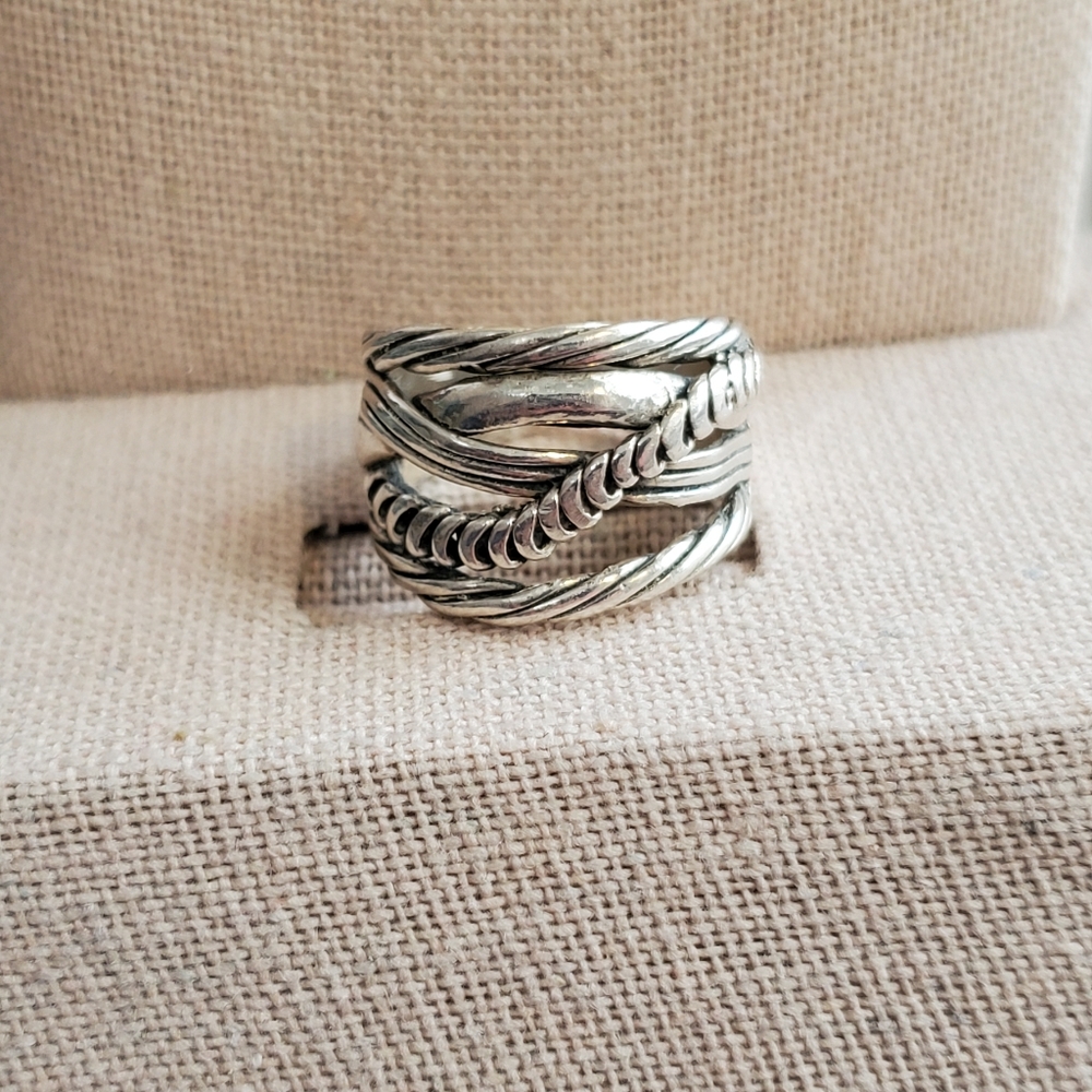 PZ 925 Sterling Texturized Rope Weave Band Ring 6.75 - Picture 2 of 16